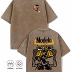 Vintage Acid Wash Skeleton Drinking Beer Graphic Tee Grunge Streetwear Y2K Clothing Oversized Summer Top loose fit casual shirt cotton t-shirt