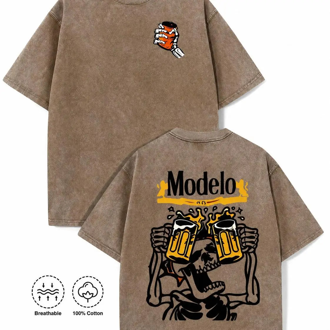 Vintage Acid Wash Skeleton Drinking Beer Graphic Tee Grunge Streetwear Y2K Clothing Oversized Summer Top loose fit casual shirt cotton t-shirt