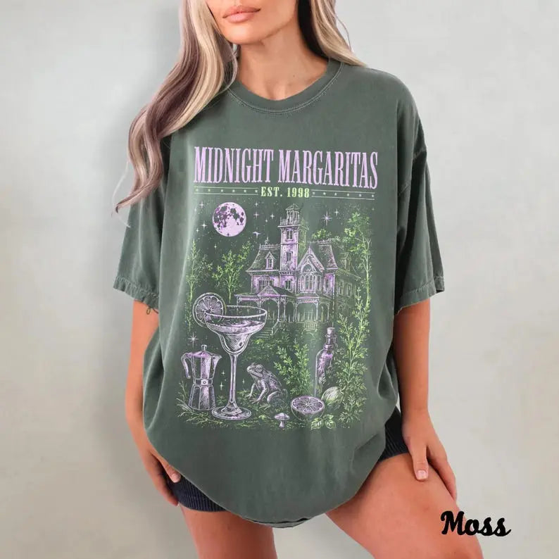 Midnight Margaritas Comfort Colors Shirt, Witchy Cocktail Graphic Tee, Retro Halloween T-Shirt, Spooky Season Fall Apparel, Magical Autumn Gift