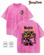 Vintage Acid Wash Skeleton Drinking Beer Graphic Tee Grunge Streetwear Y2K Clothing Oversized Summer Top loose fit casual shirt cotton t-shirt
