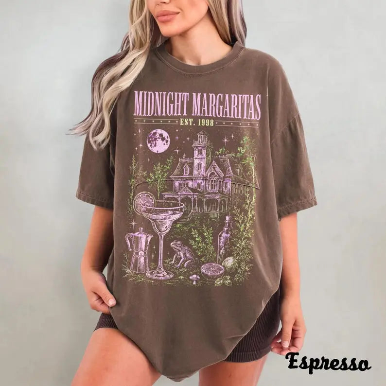 Midnight Margaritas Comfort Colors Shirt, Witchy Cocktail Graphic Tee, Retro Halloween T-Shirt, Spooky Season Fall Apparel, Magical Autumn Gift