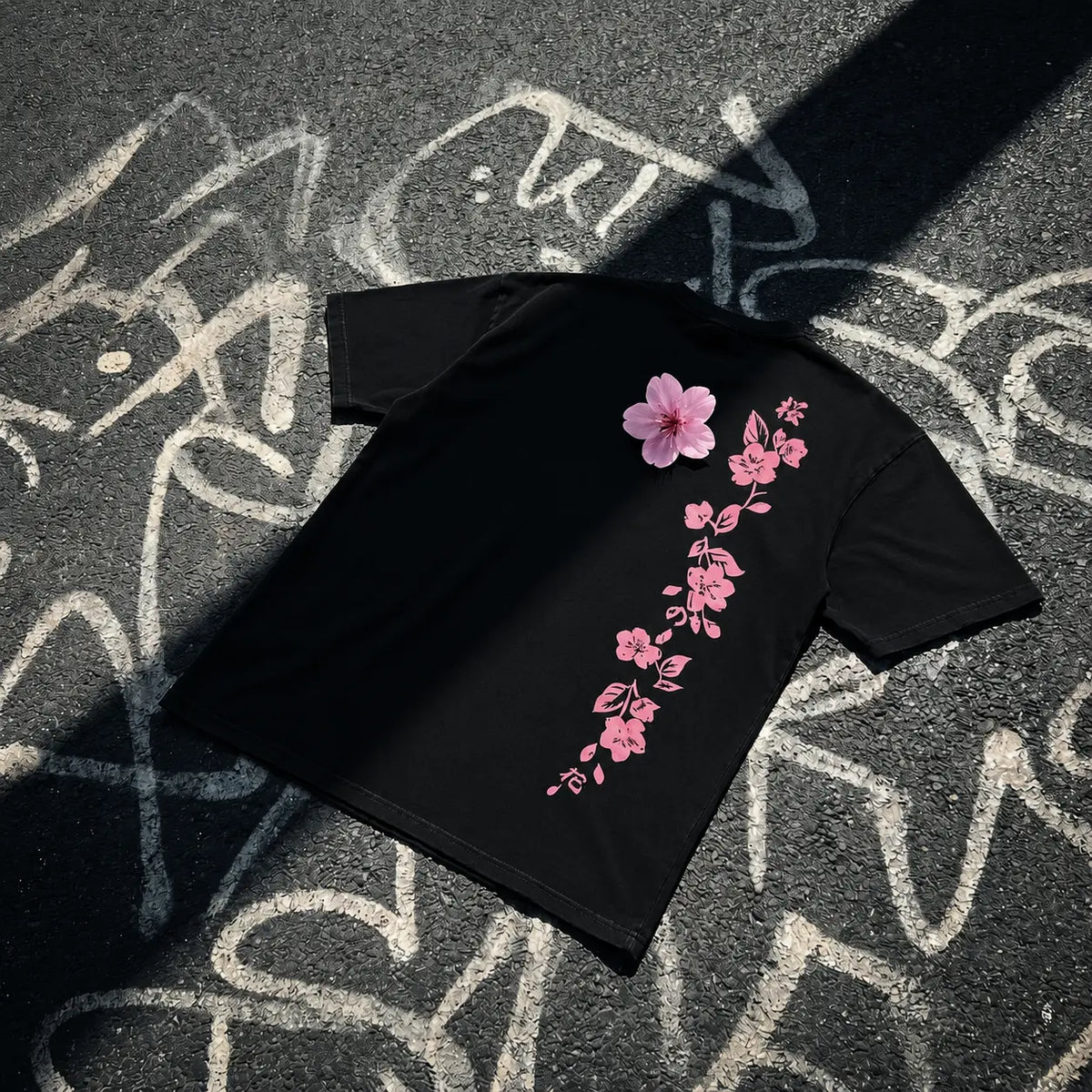 Men's Crew Neck Graphic Tee - Unisex 230g Premium Soft Cotton Vintage Striped Tie-Dye Short-Sleeve, Chic Preppy Retro Streetwear, Double-Sided HD Japanese Cherry Blossom Print, Skin-Friendly Breathable Oversized Black Flora Thanksgiving Gift
