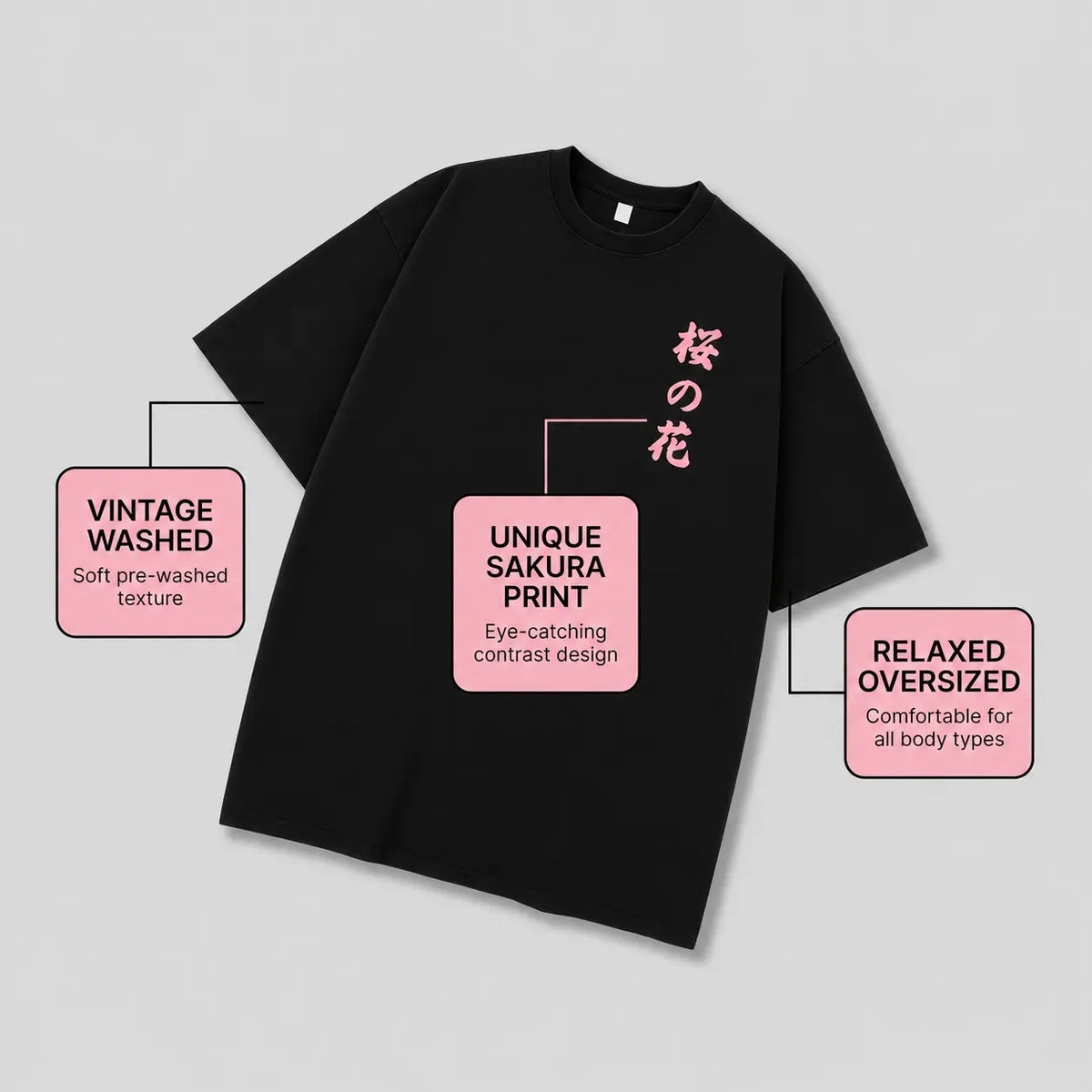 Men's Crew Neck Graphic Tee - Unisex 230g Premium Soft Cotton Vintage Striped Tie-Dye Short-Sleeve, Chic Preppy Retro Streetwear, Double-Sided HD Japanese Cherry Blossom Print, Skin-Friendly Breathable Oversized Black Flora Thanksgiving Gift