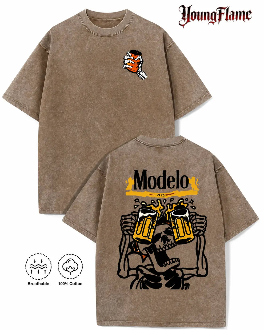 Vintage Acid Wash Skeleton Drinking Beer Graphic Tee Grunge Streetwear Y2K Clothing Oversized Summer Top loose fit casual shirt cotton t-shirt