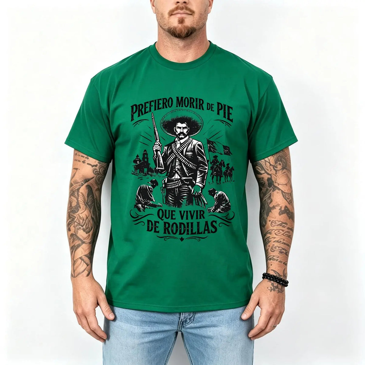 Men's 100% Pure Cotton Oversized Short-Sleeve Crew Neck T-Shirt - Historical Icon Emiliano Zapata Print Casual Graphic Top, Mexican Revolution Heat Transfer Menswear, Vintage Letter Gift for Friends
