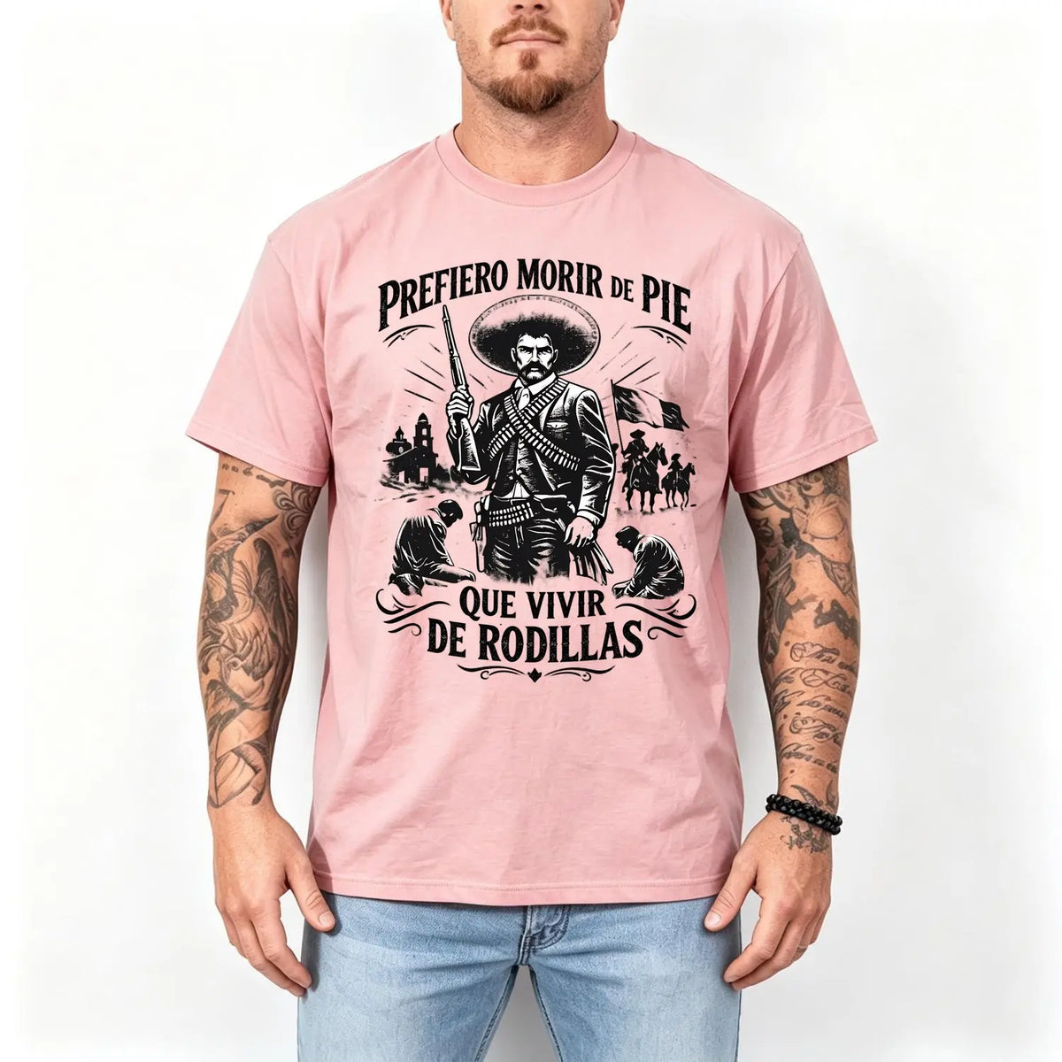Men's 100% Pure Cotton Oversized Short-Sleeve Crew Neck T-Shirt - Historical Icon Emiliano Zapata Print Casual Graphic Top, Mexican Revolution Heat Transfer Menswear, Vintage Letter Gift for Friends