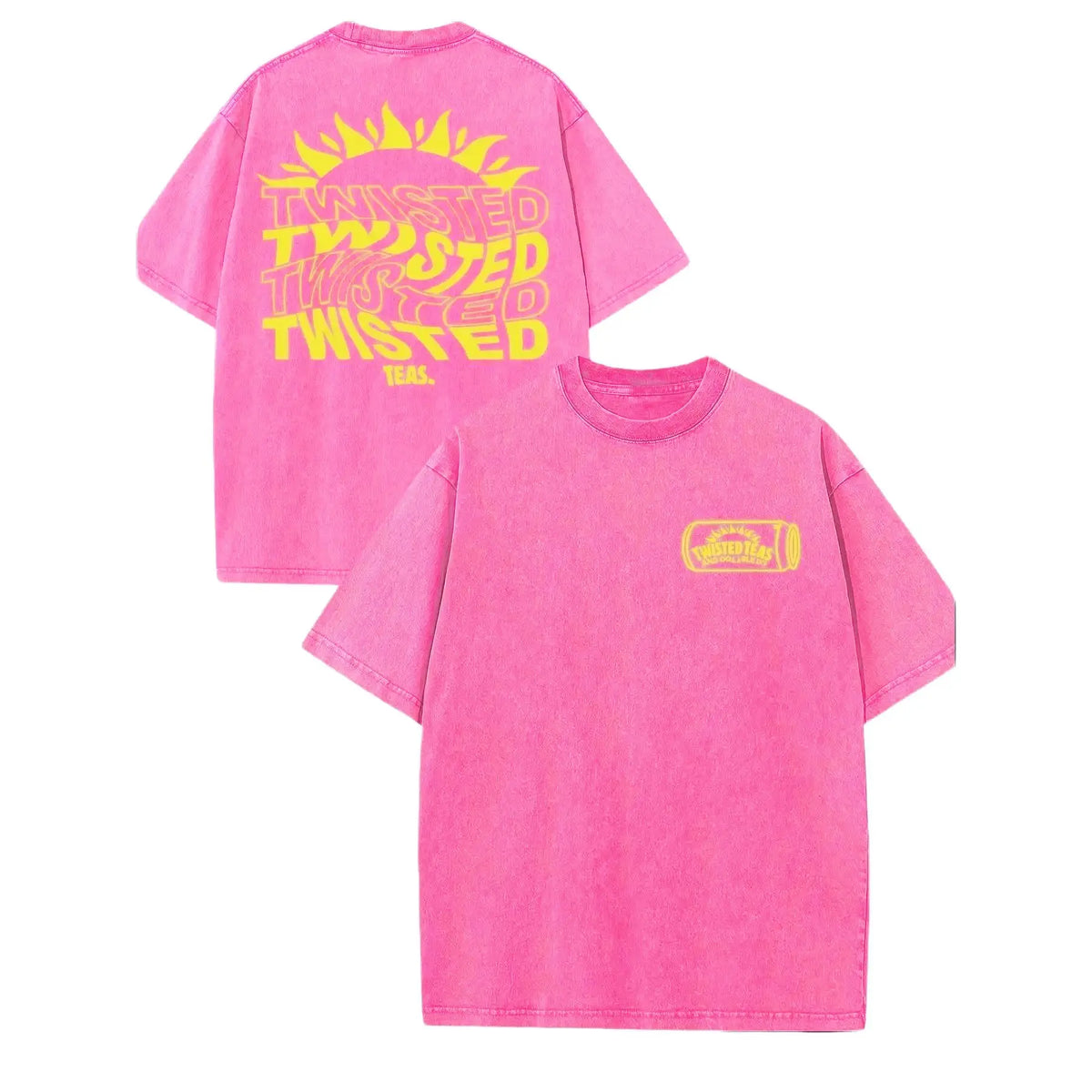 Vintage-Inspired Twisted Tea Cotton Short-Sleeve Tshirt - ,Double-Sided Print, Drop Shoulder Sleeves, 230g Thick High-Quality Fabric, Round Neck, Casual Streetwear Top