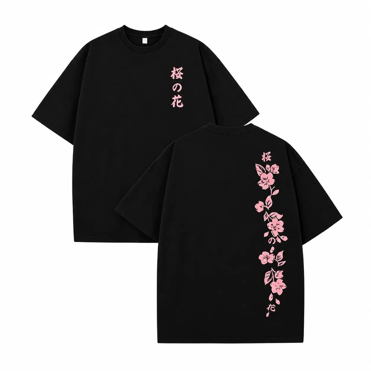 Men's Crew Neck Graphic Tee - Unisex 230g Premium Soft Cotton Vintage Striped Tie-Dye Short-Sleeve, Chic Preppy Retro Streetwear, Double-Sided HD Japanese Cherry Blossom Print, Skin-Friendly Breathable Oversized Black Flora Thanksgiving Gift