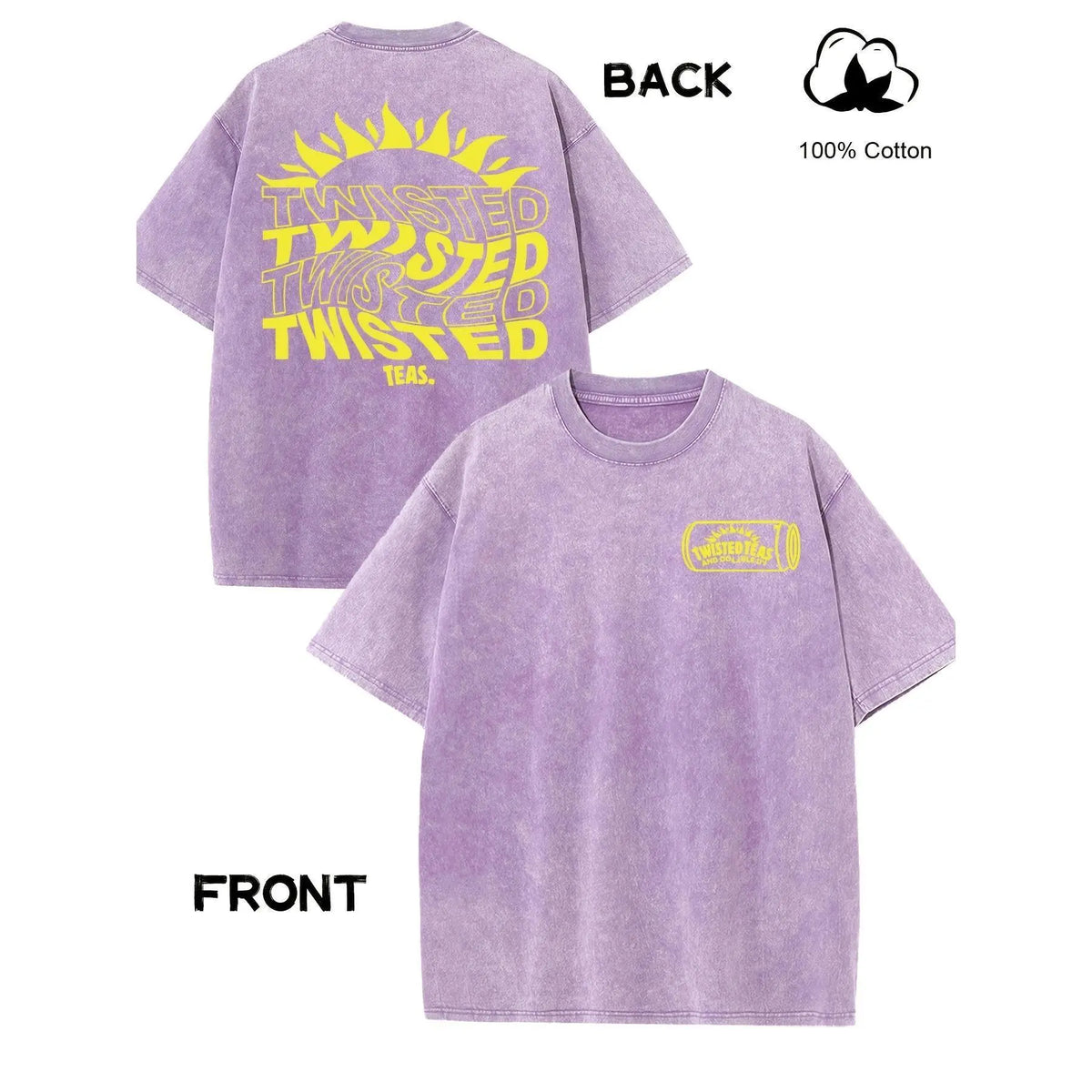 Vintage-Inspired Twisted Tea Cotton Short-Sleeve Tshirt - ,Double-Sided Print, Drop Shoulder Sleeves, 230g Thick High-Quality Fabric, Round Neck, Casual Streetwear Top