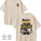 Vintage Acid Wash Skeleton Drinking Beer Graphic Tee Grunge Streetwear Y2K Clothing Oversized Summer Top loose fit casual shirt cotton t-shirt