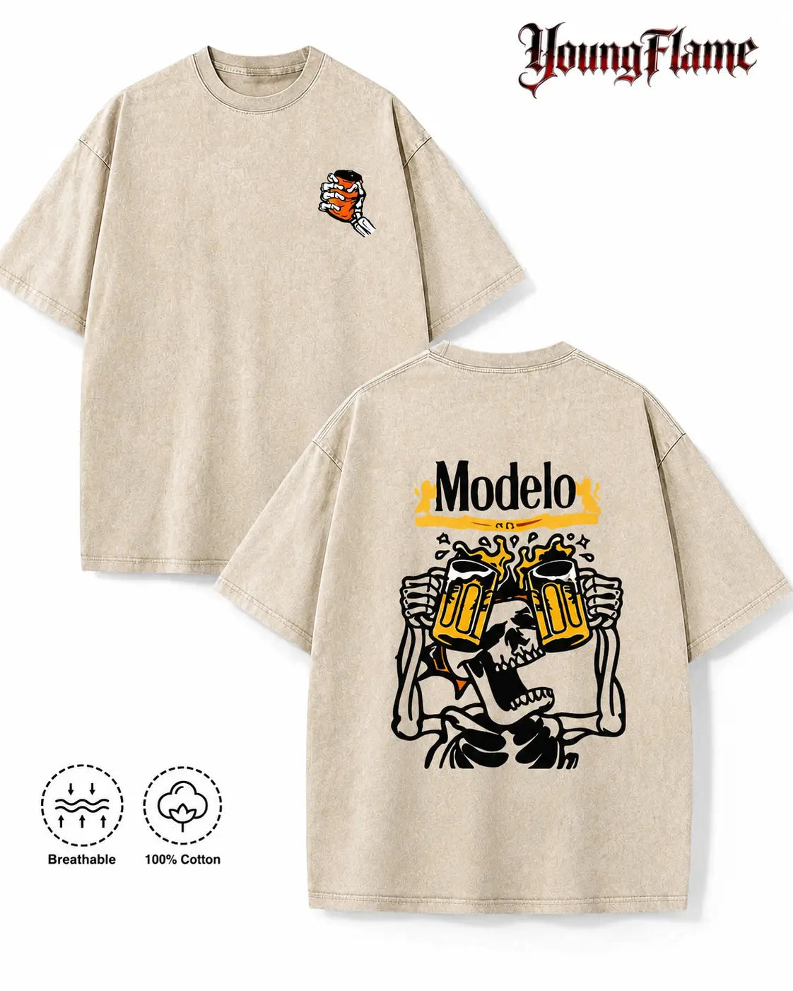 Vintage Acid Wash Skeleton Drinking Beer Graphic Tee Grunge Streetwear Y2K Clothing Oversized Summer Top loose fit casual shirt cotton t-shirt