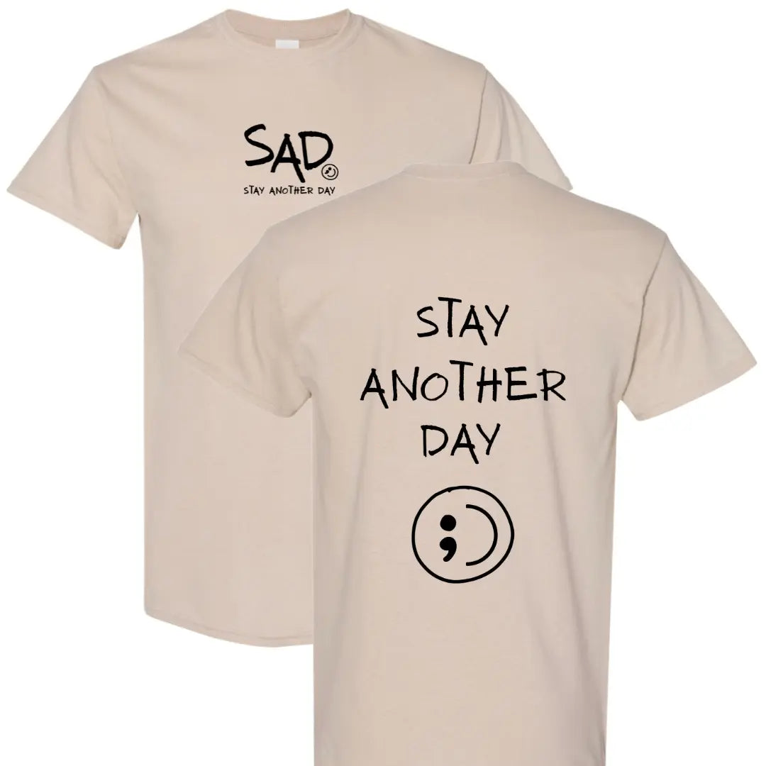 Stay Another Day Men's Cotton Graphic T-Shirt - Short-Sleeve, Loose Fit, Round Neck Crewneck, Minimalist Casual Positivity Graphic Mental Health Awareness Menswear Top, Tshirt